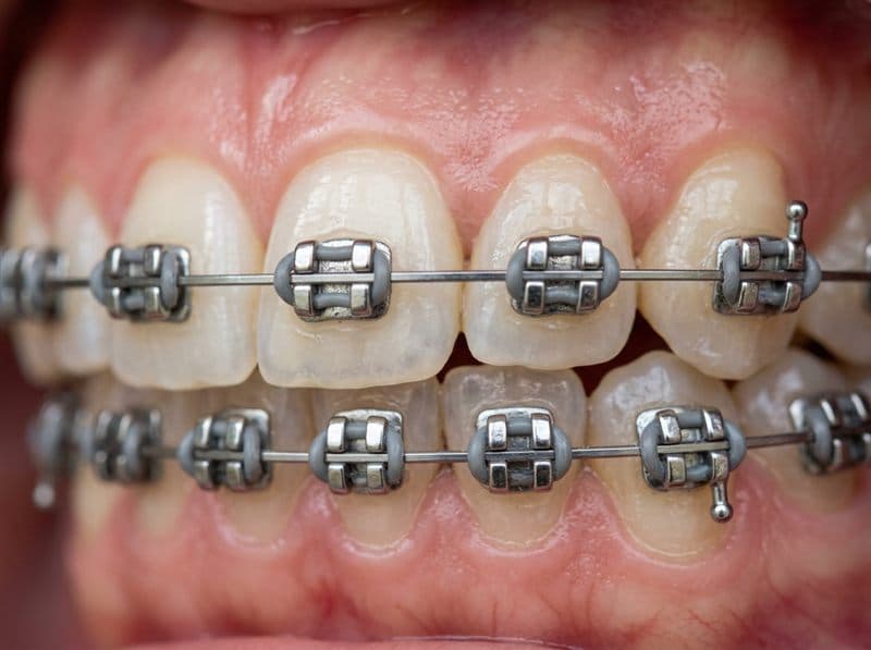 Brackets metálicos tradicionales con ligadura elástica