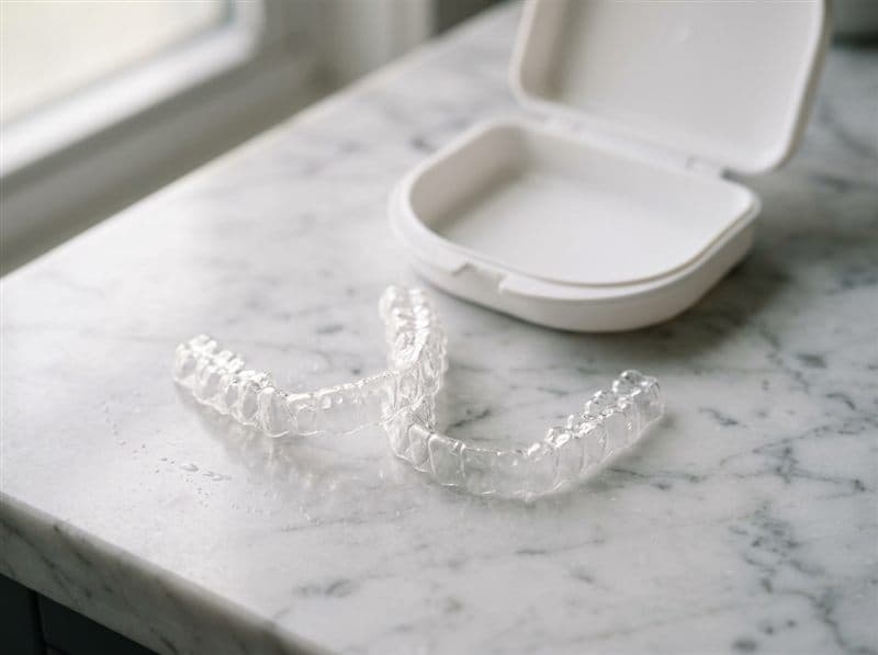 Férulas transparentes de ortodoncia invisible Spark en su estuche